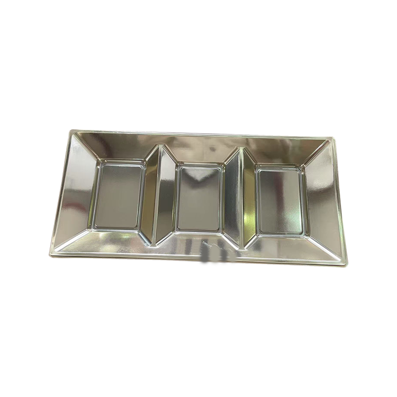 Sølv plastik 3-gitter snackbakke